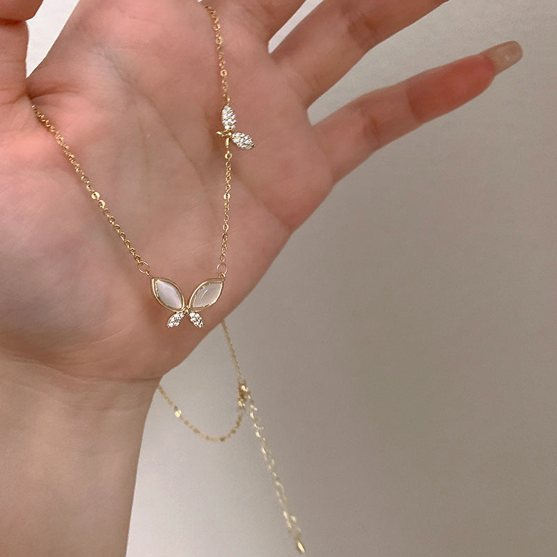 Wholesale cat eye butterfly necklace women's silver plated clavicle chain